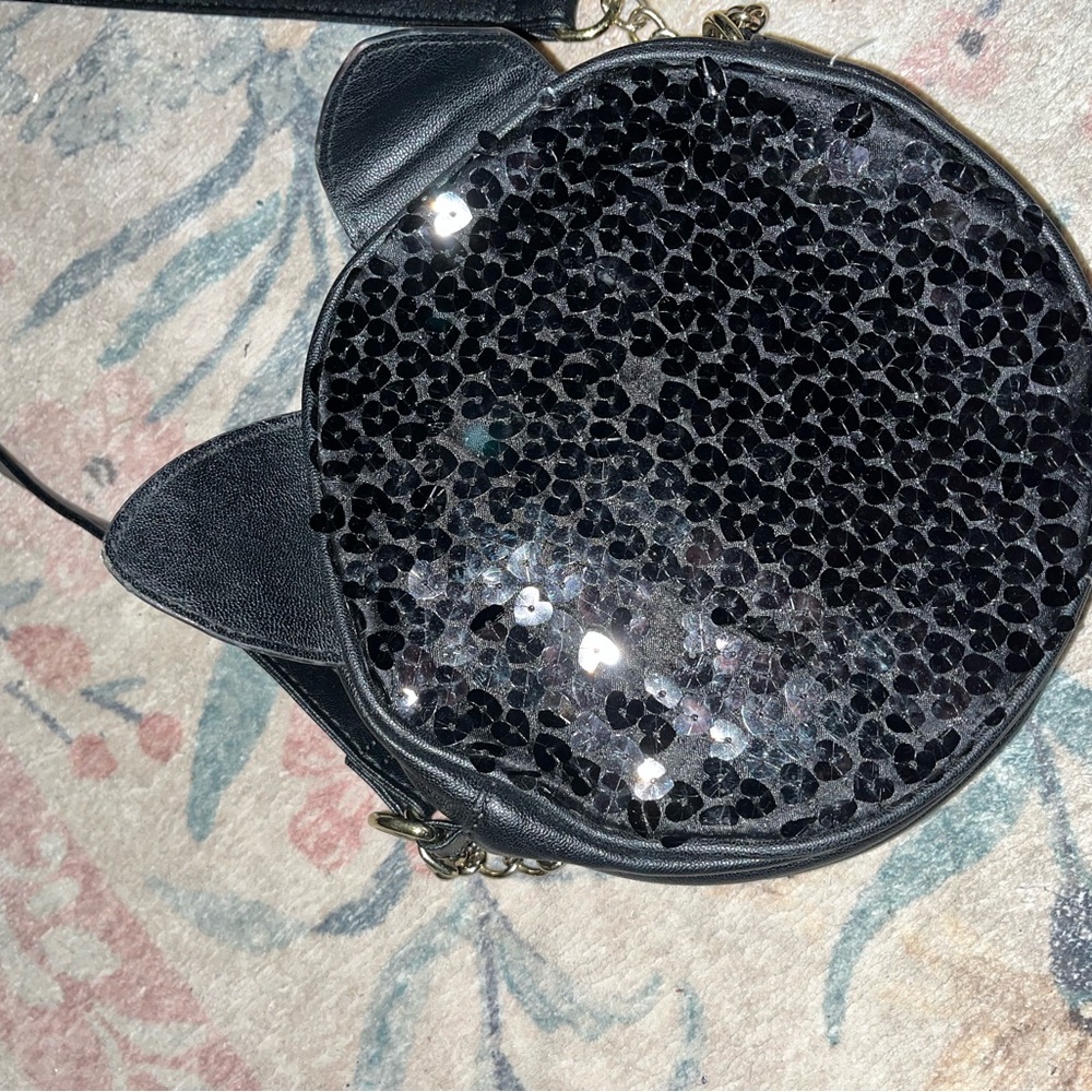 Betsey Johnson Black Sequin Cat Ear Crossbody Bag
